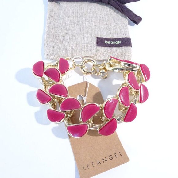 Lee Angel Curb Enamel and Brass Bracelet 7 1/2"L  RED NWT 220 - Picture 5 of 15